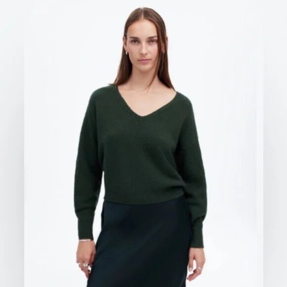 Madewell Wedged V-Neck Sweater In Luxury Forest- Women's Large- Wool - Picture 1 of 10